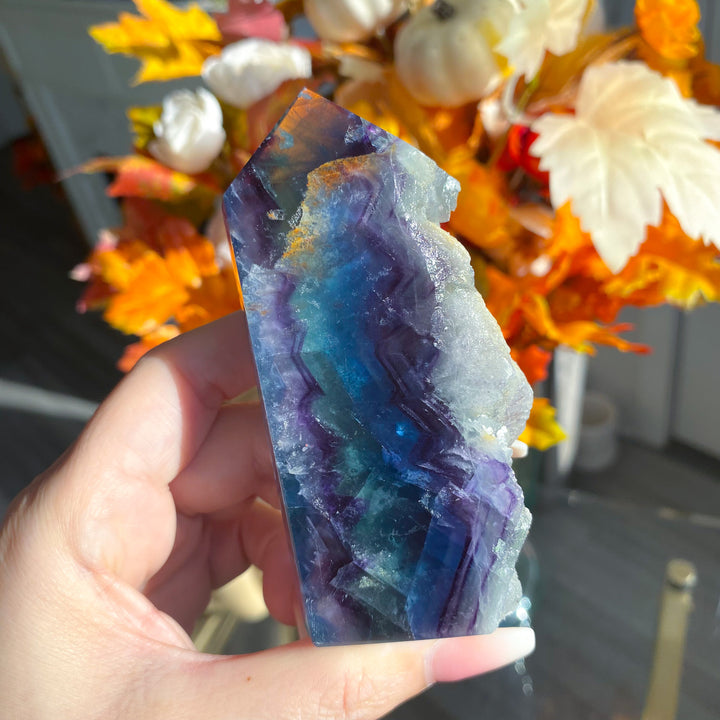 Rough Edge Rainbow Fluorite Standing Slice 