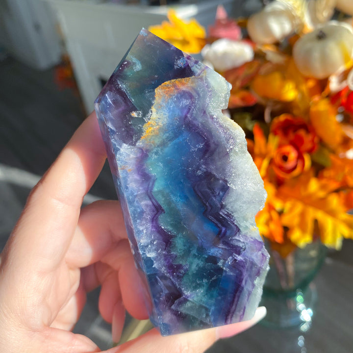 Rough Edge Rainbow Fluorite Standing Slice 