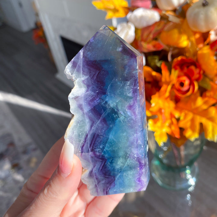 Rough Edge Rainbow Fluorite Standing Slice 