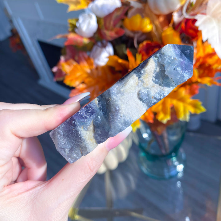 Rough Edge Rainbow Fluorite Standing Slice 