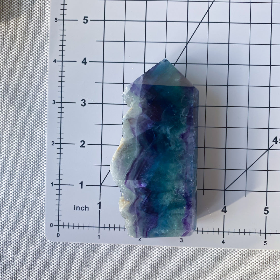 Rough Edge Rainbow Fluorite Standing Slice 