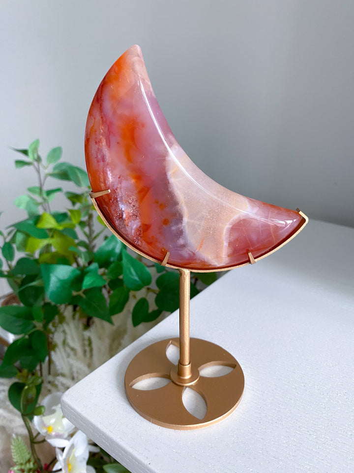 Deep Red Carnelian Moon on Gold Stand 