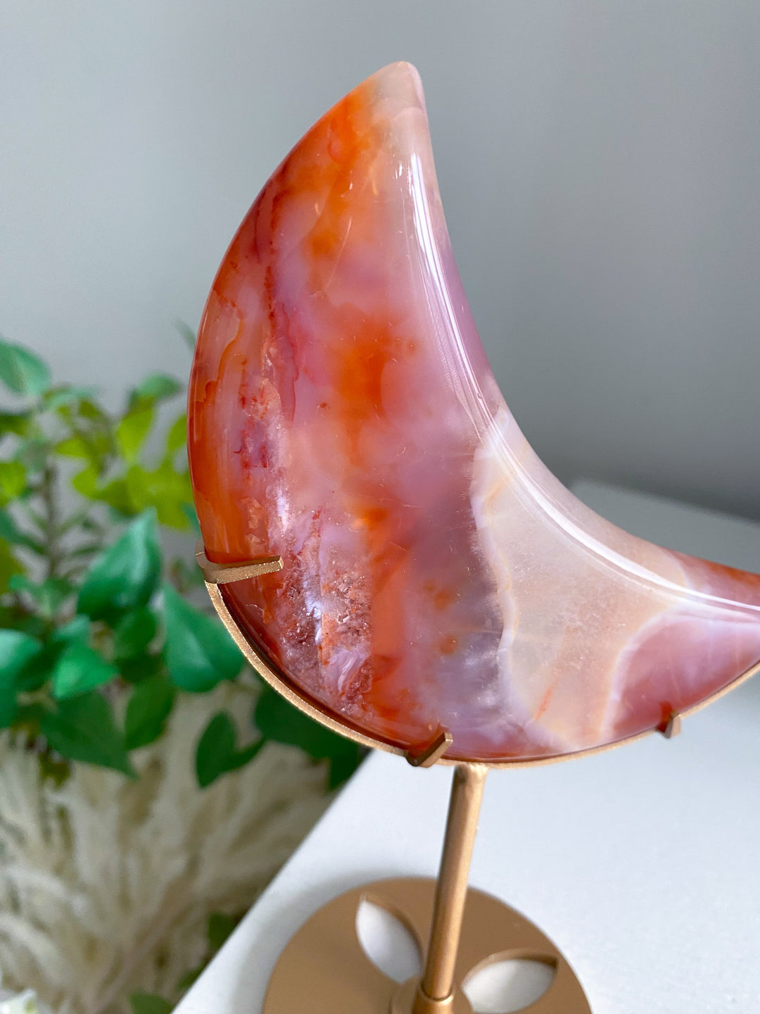 Deep Red Carnelian Moon on Gold Stand 