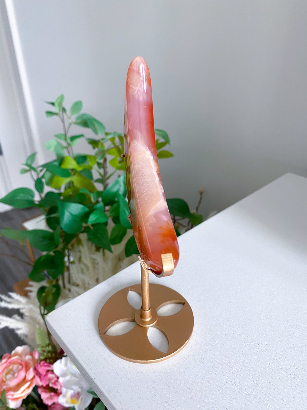 Deep Red Carnelian Moon on Gold Stand 