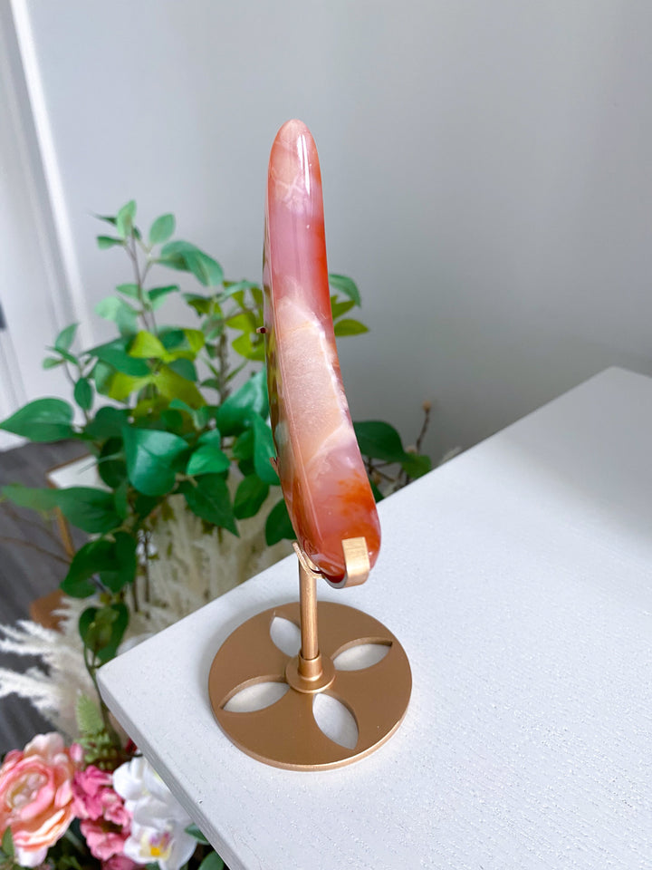 Deep Red Carnelian Moon on Gold Stand 