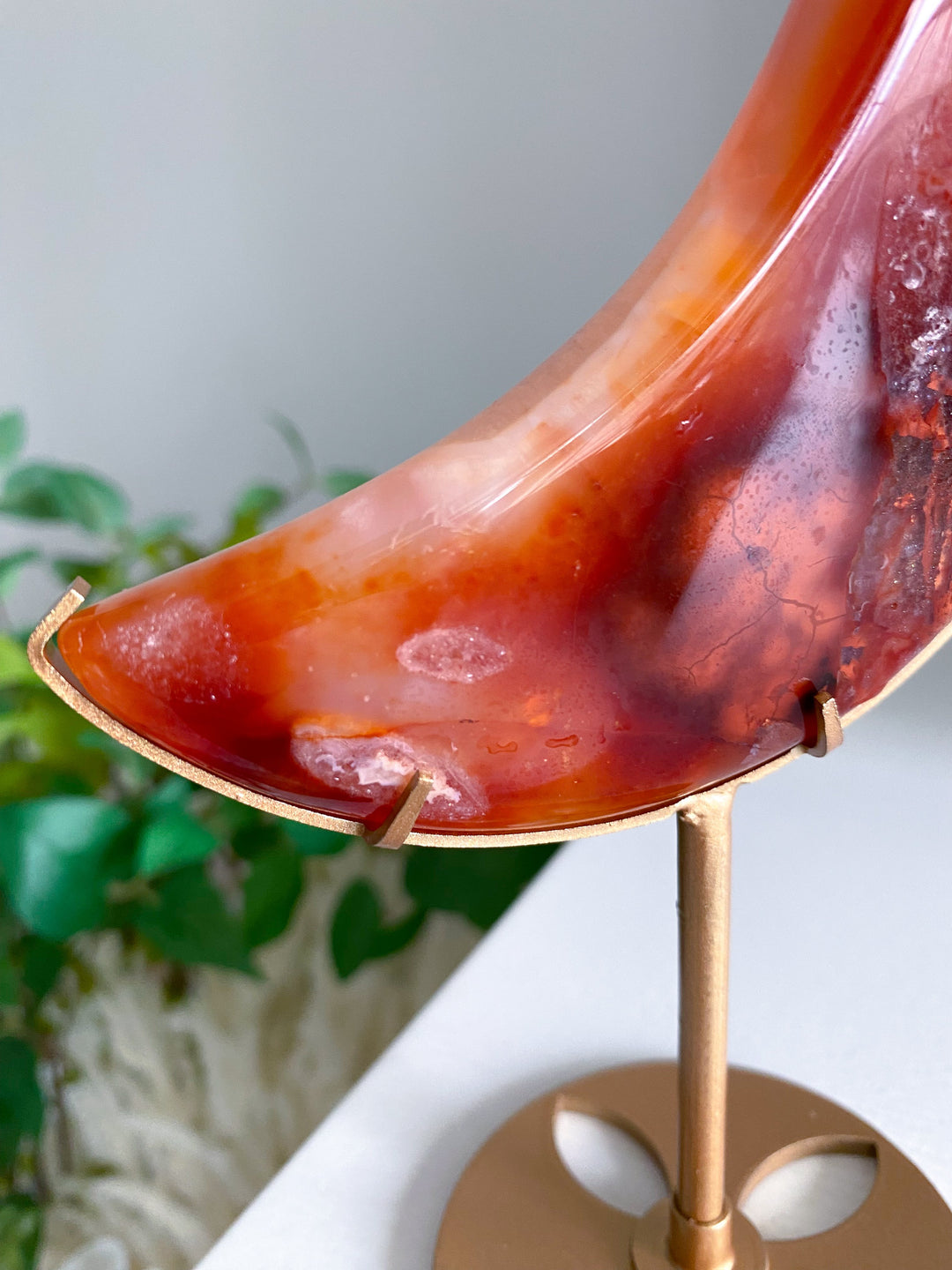 Deep Red Carnelian Moon on Gold Stand 