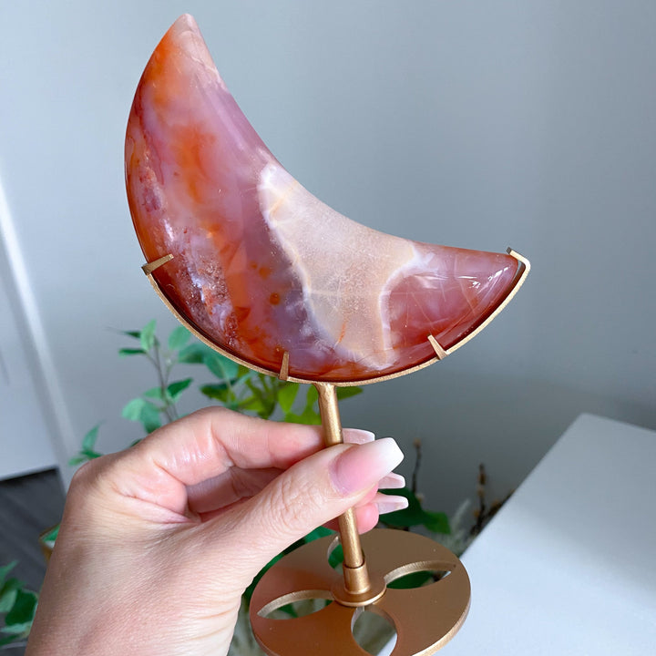 Deep Red Carnelian Moon on Gold Stand 