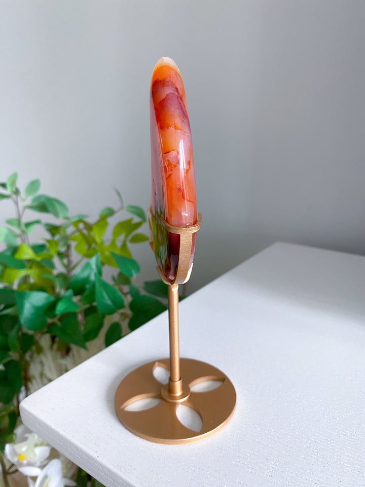 Deep Red Carnelian Moon on Gold Stand 