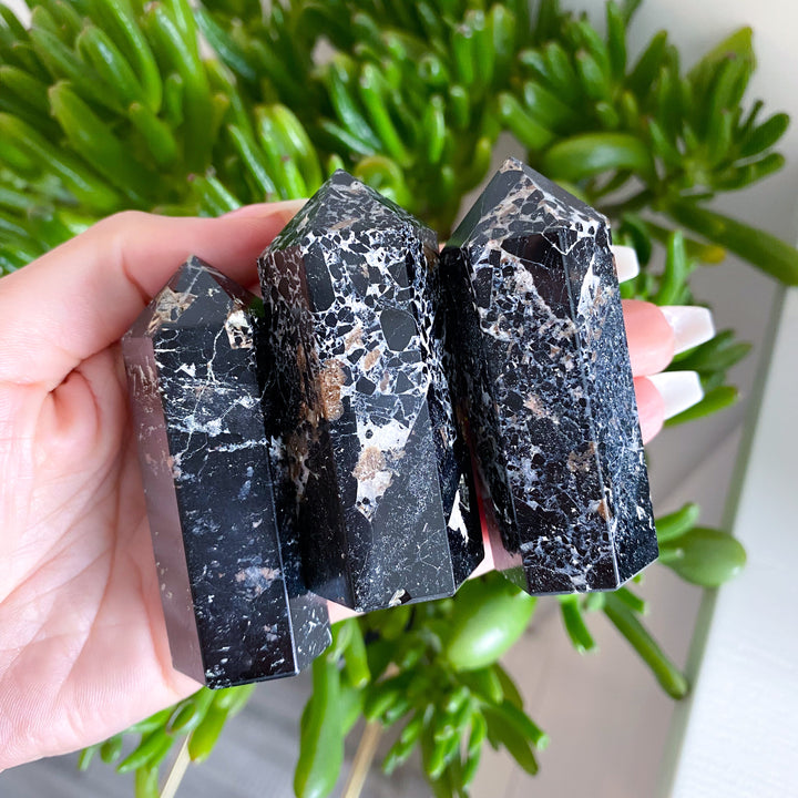 3" Black Tourmaline Tower with Inclusions