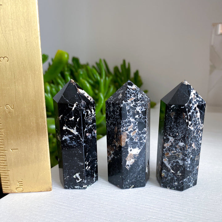 3" Black Tourmaline Tower with Inclusions