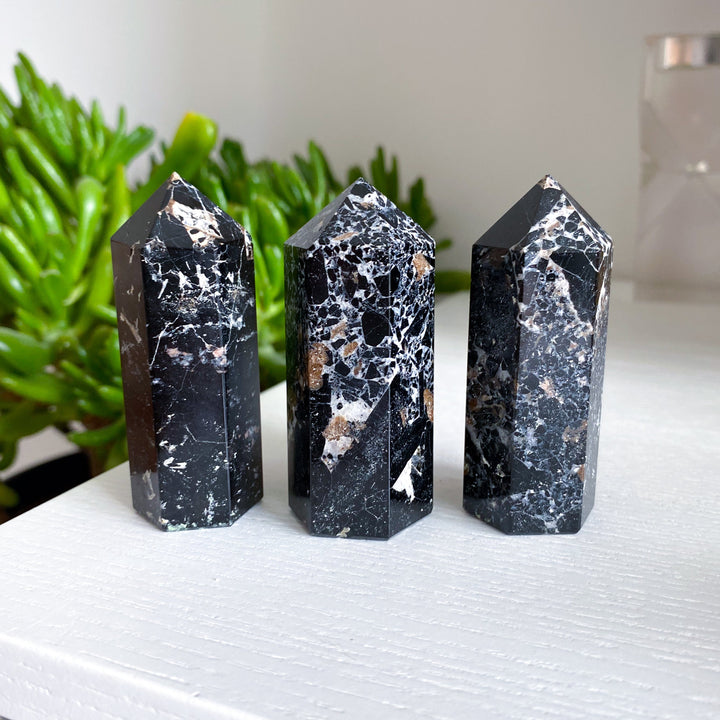 3" Black Tourmaline Tower with Inclusions