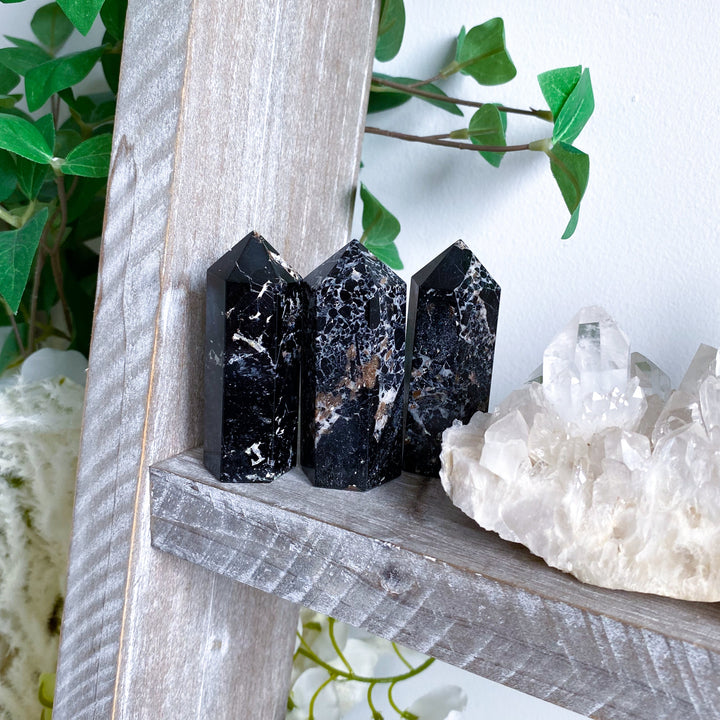 3" Black Tourmaline Tower with Inclusions