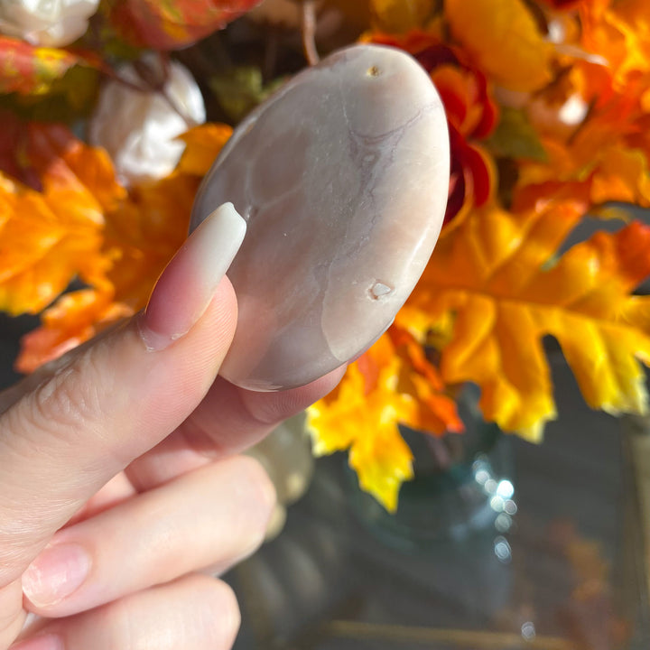 Thin Pink Amethyst Palm Stone with Druzy 