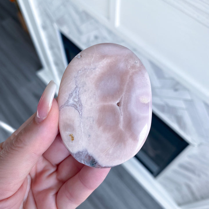 Thin Pink Amethyst Palm Stone with Druzy 