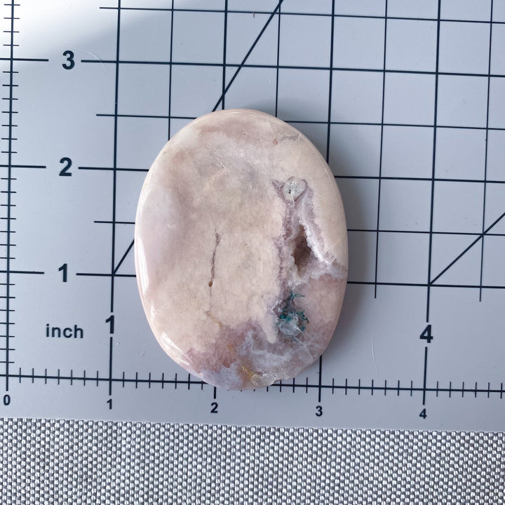Thin Pink Amethyst Palm Stone with Druzy 