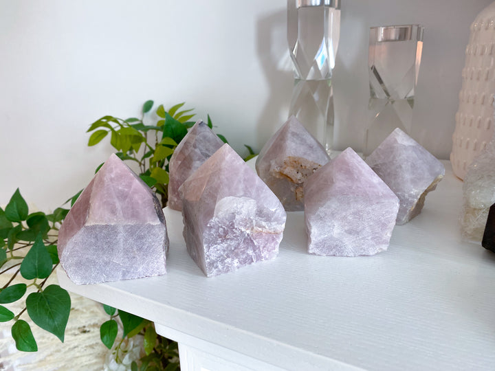 Kunzite Top Polish w/ Inclusions - Pink & White Kunzite