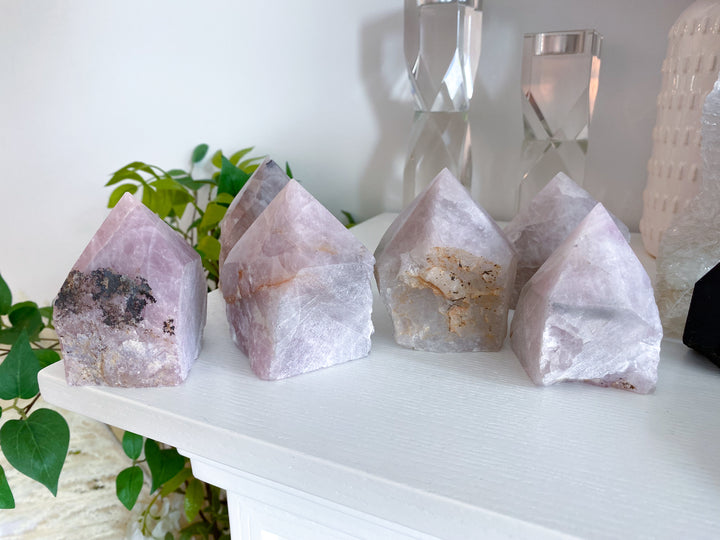 Kunzite Top Polish w/ Inclusions - Pink & White Kunzite
