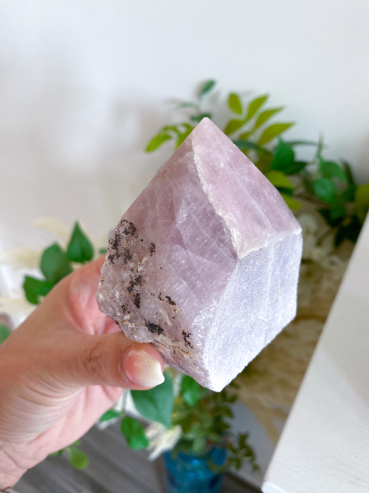 Kunzite Top Polish w/ Inclusions - Pink & White Kunzite