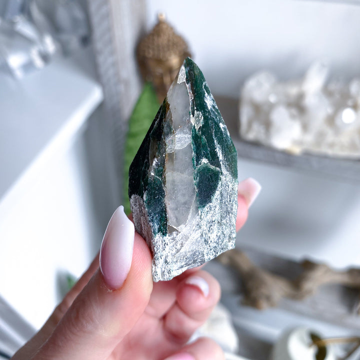 Green Aventurine Point with Quartz