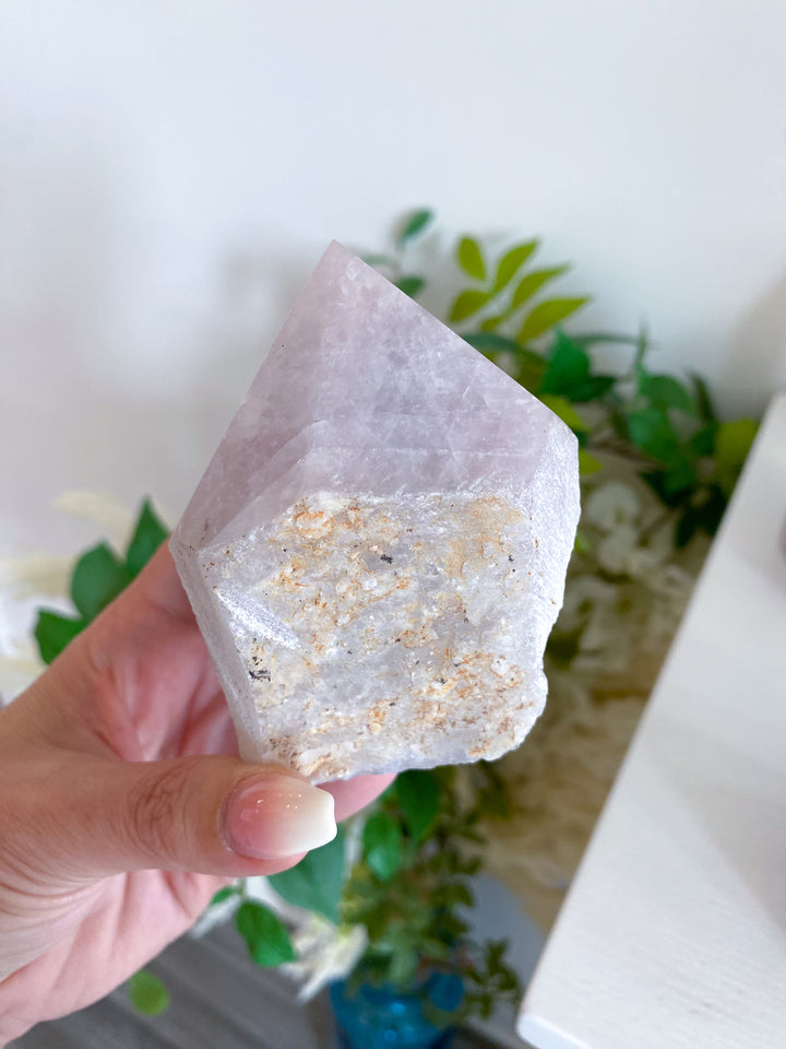 Kunzite Top Polish w/ Inclusions - Pink & White Kunzite