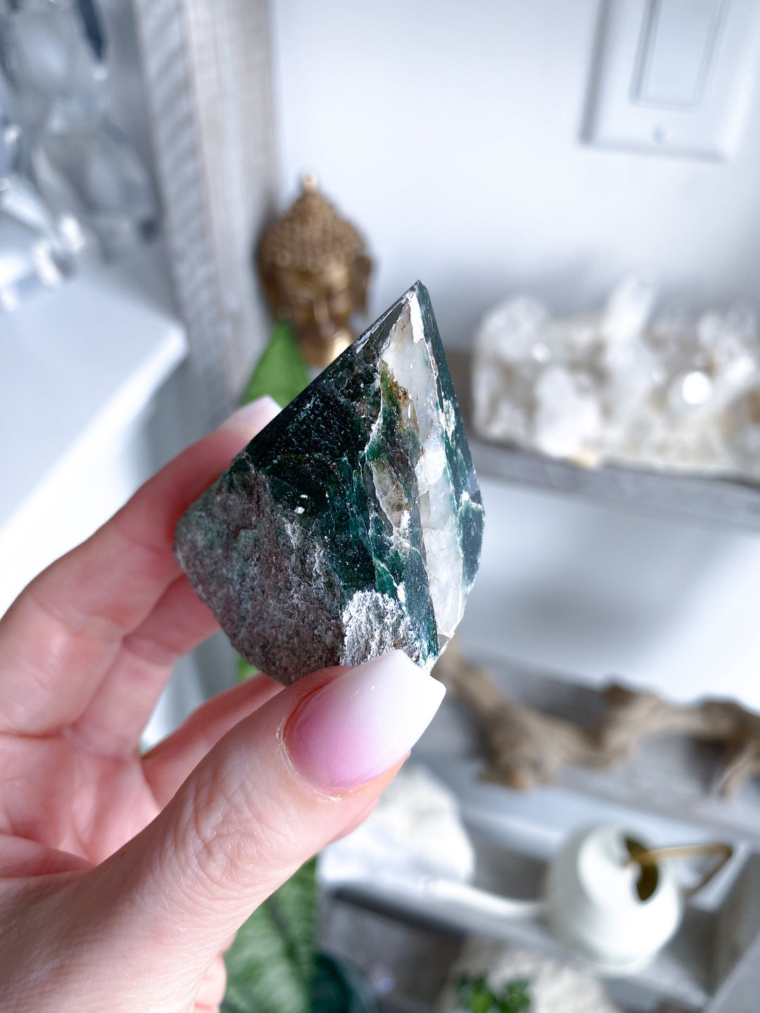 Green Aventurine Point with Quartz