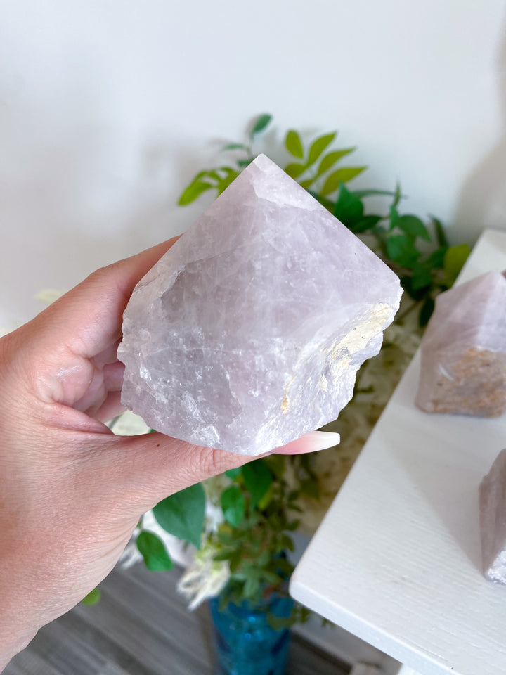 Kunzite Top Polish w/ Inclusions - Pink & White Kunzite