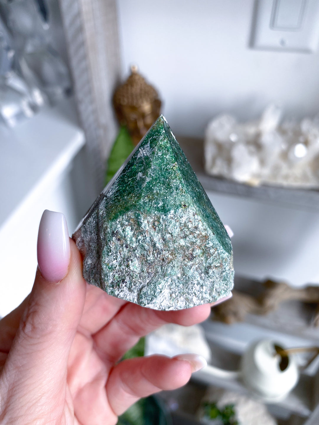 Green Aventurine Point with Quartz