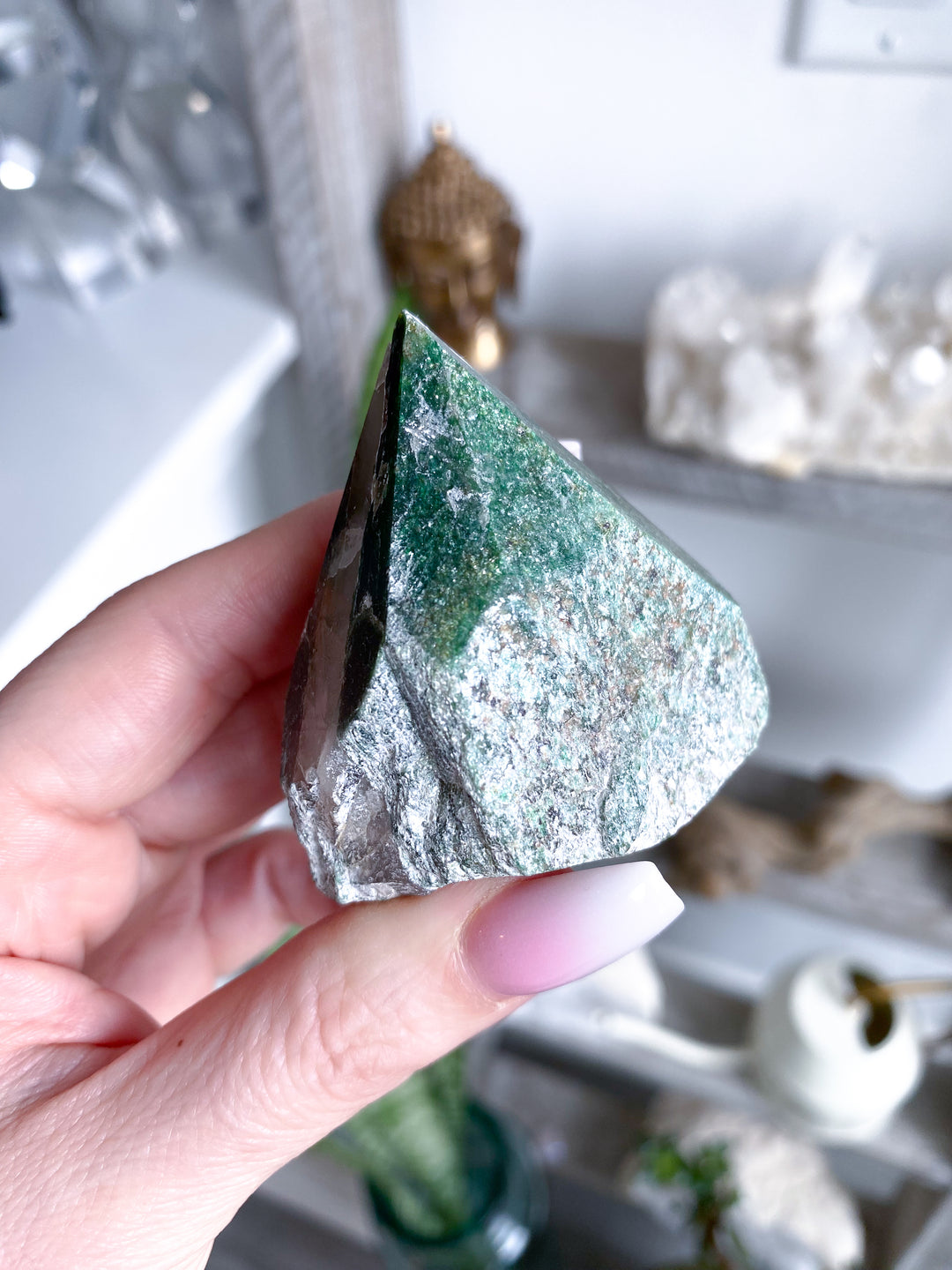 Green Aventurine Point with Quartz