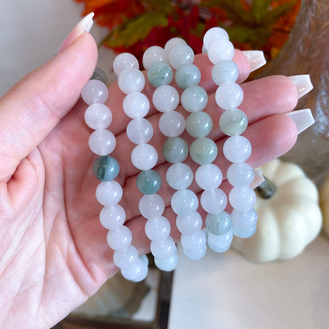 Green and White Jade 8mm Bracelet