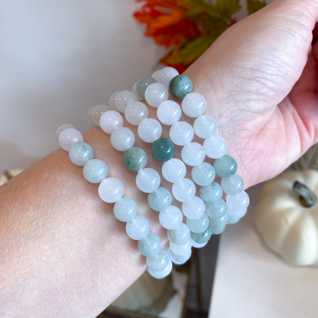 Green and White Jade 8mm Bracelet