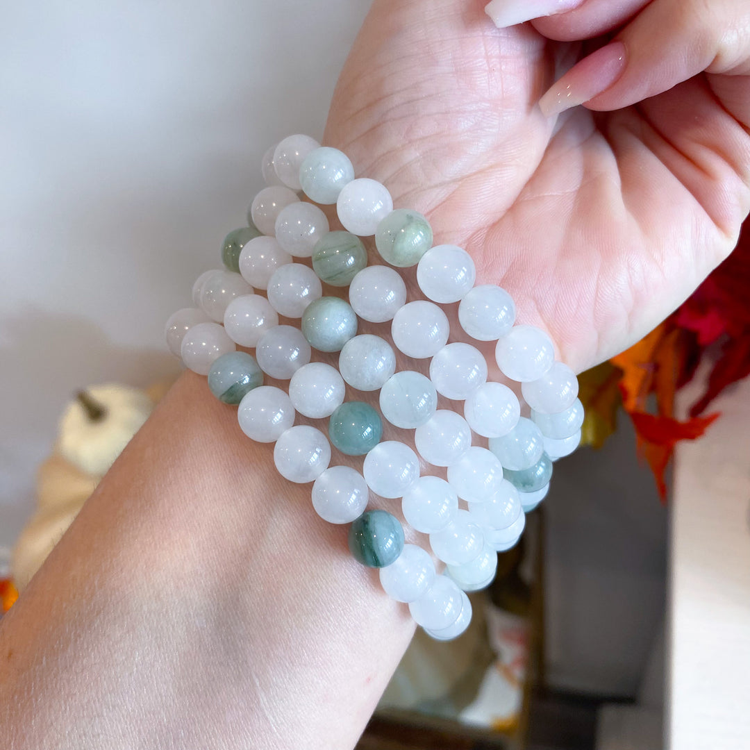 Green and White Jade 8mm Bracelet