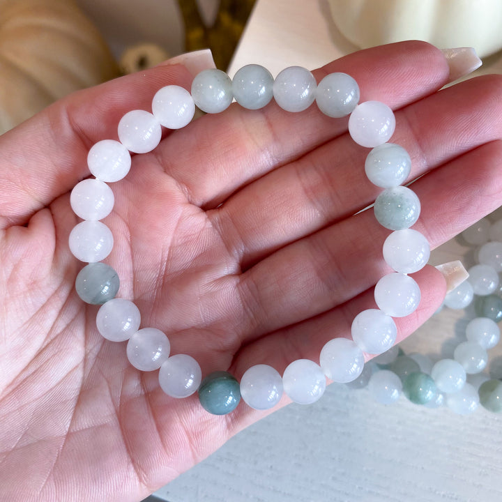 Green and White Jade 8mm Bracelet