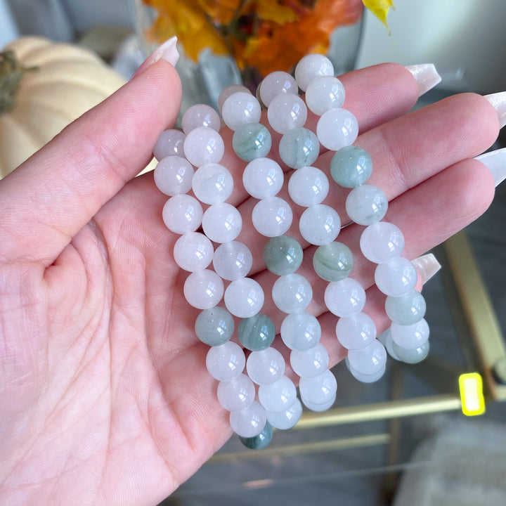 Green and White Jade 8mm Bracelet