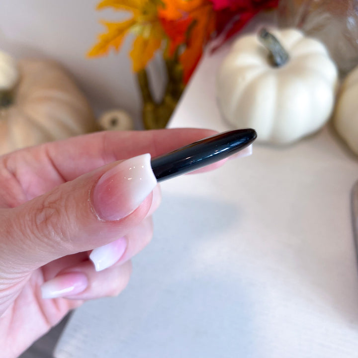 Flat Black Obsidian Palm Stone