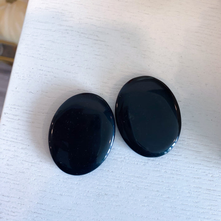 Flat Black Obsidian Palm Stone