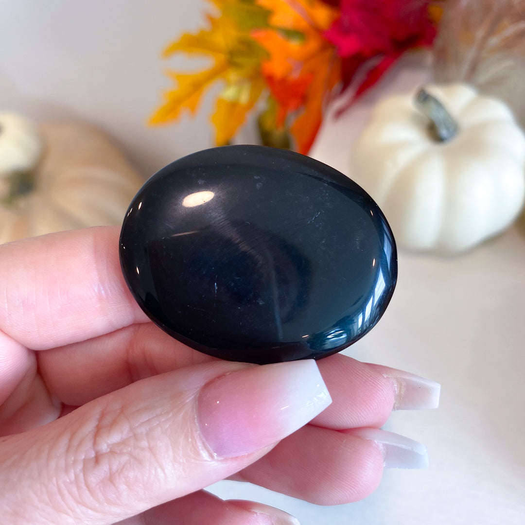 Flat Black Obsidian Palm Stone