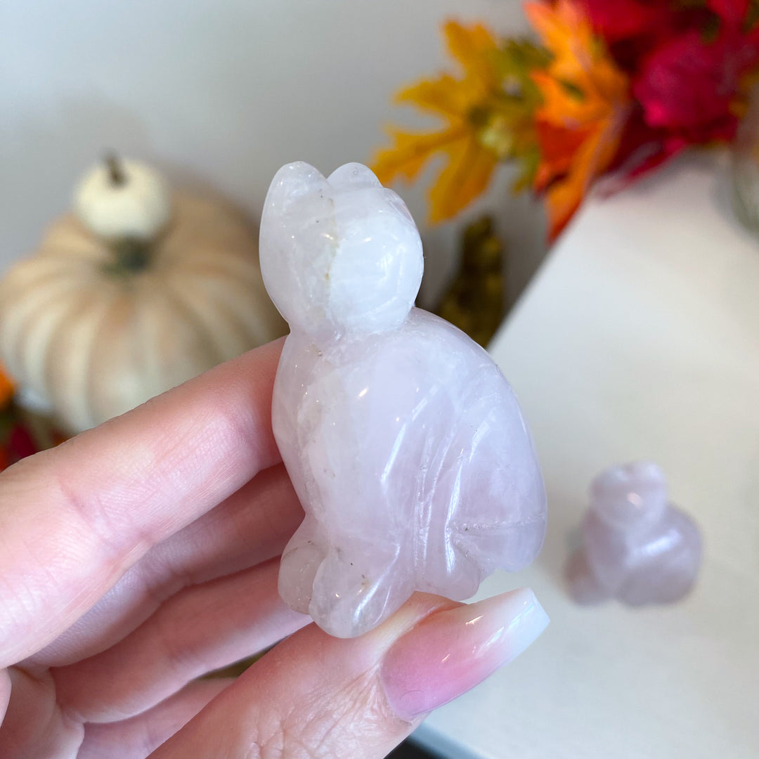 B Quality Rose Quartz Cat Carving