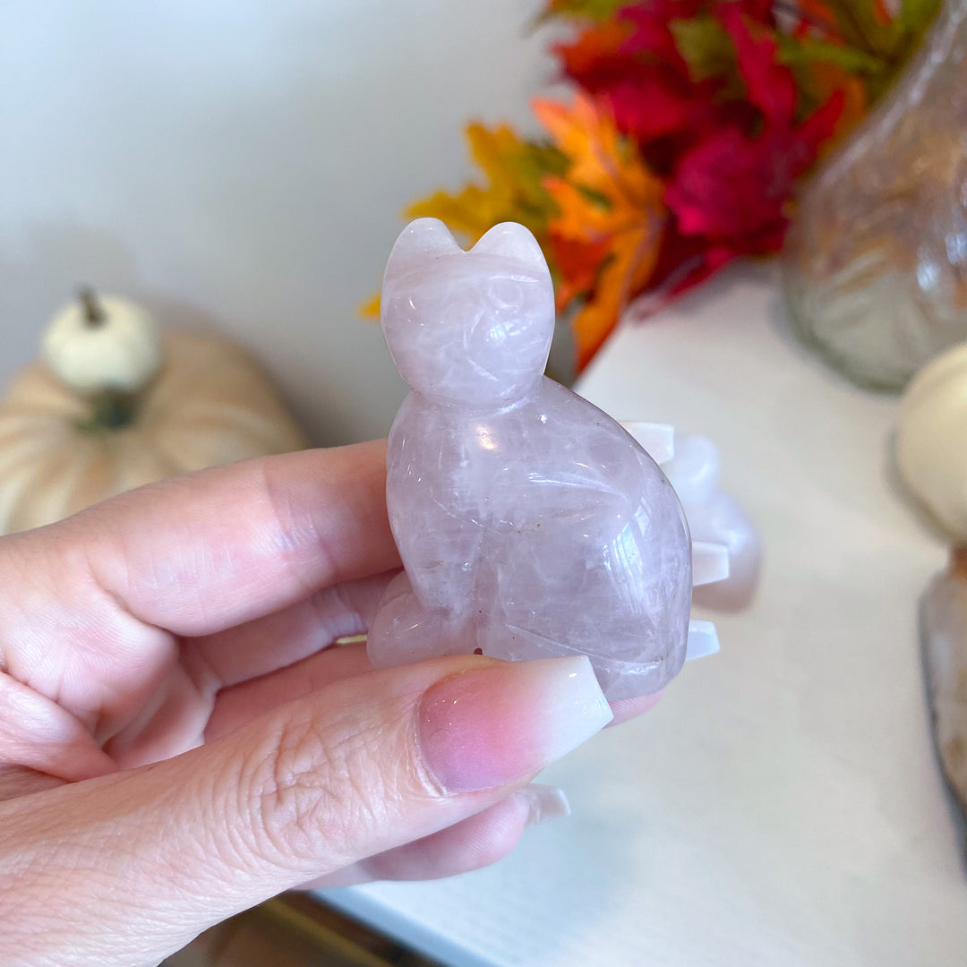 B Quality Rose Quartz Cat Carving