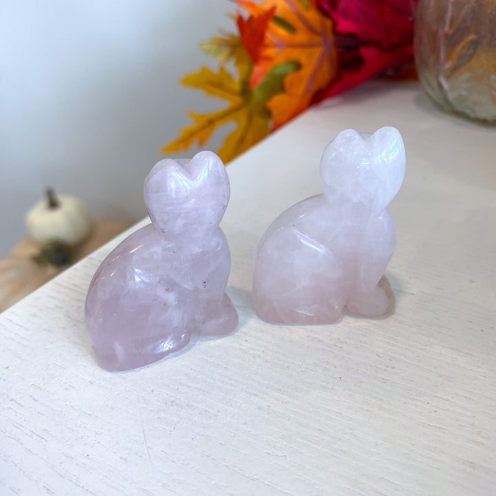 B Quality Rose Quartz Cat Carving