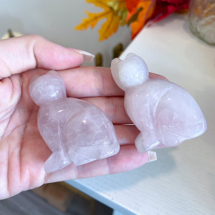 B Quality Rose Quartz Cat Carving