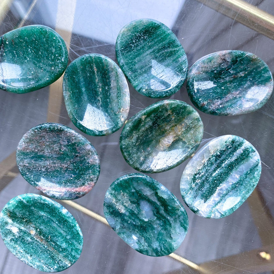 Green Aventurine Worry Stone with Quartz