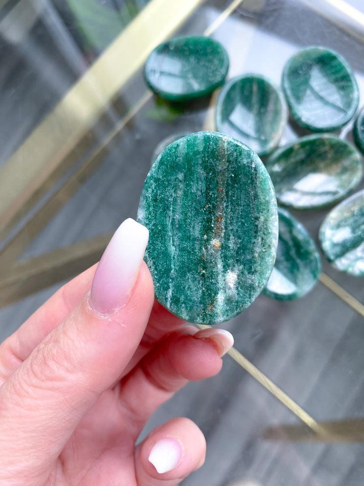 Green Aventurine Worry Stone with Quartz