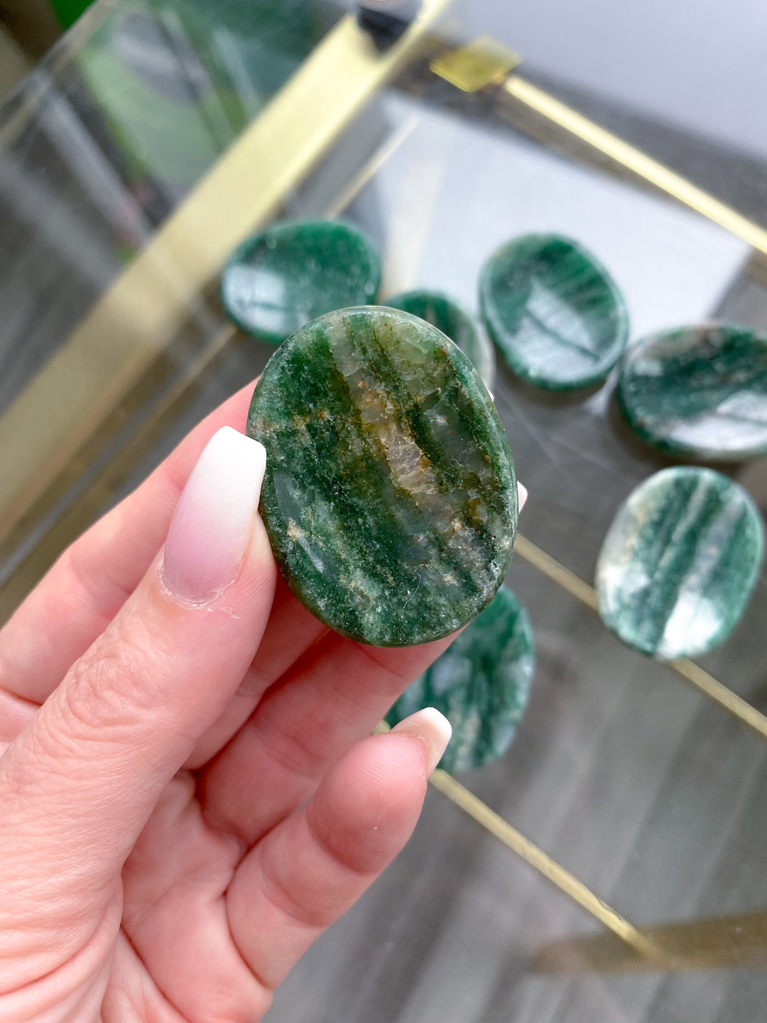 Green Aventurine Worry Stone with Quartz