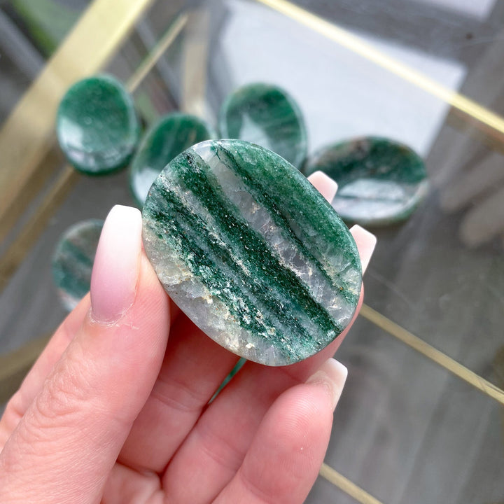 Green Aventurine Worry Stone with Quartz