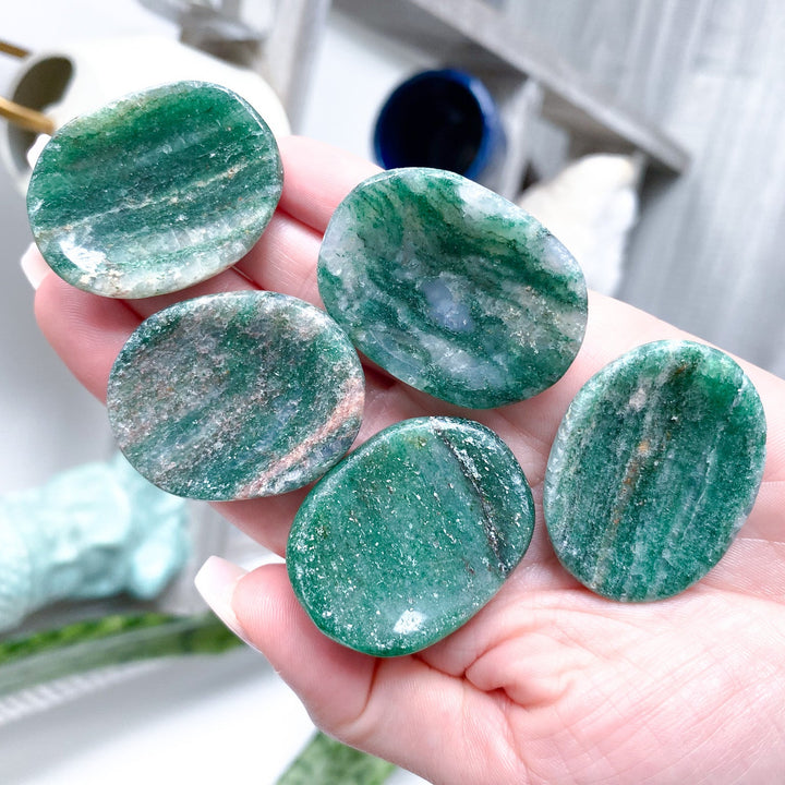 Green Aventurine Worry Stone with Quartz
