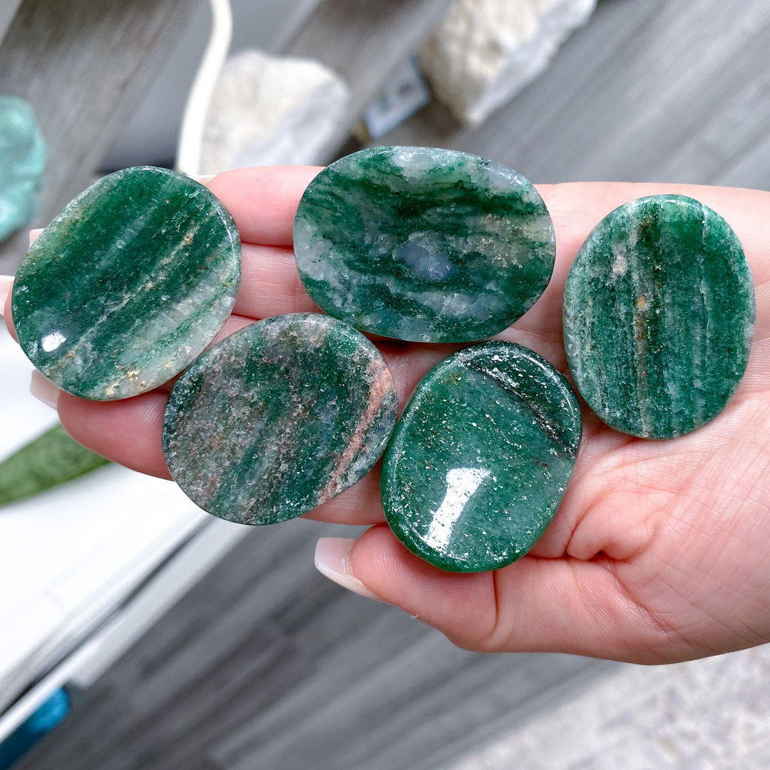 Green Aventurine Worry Stone with Quartz