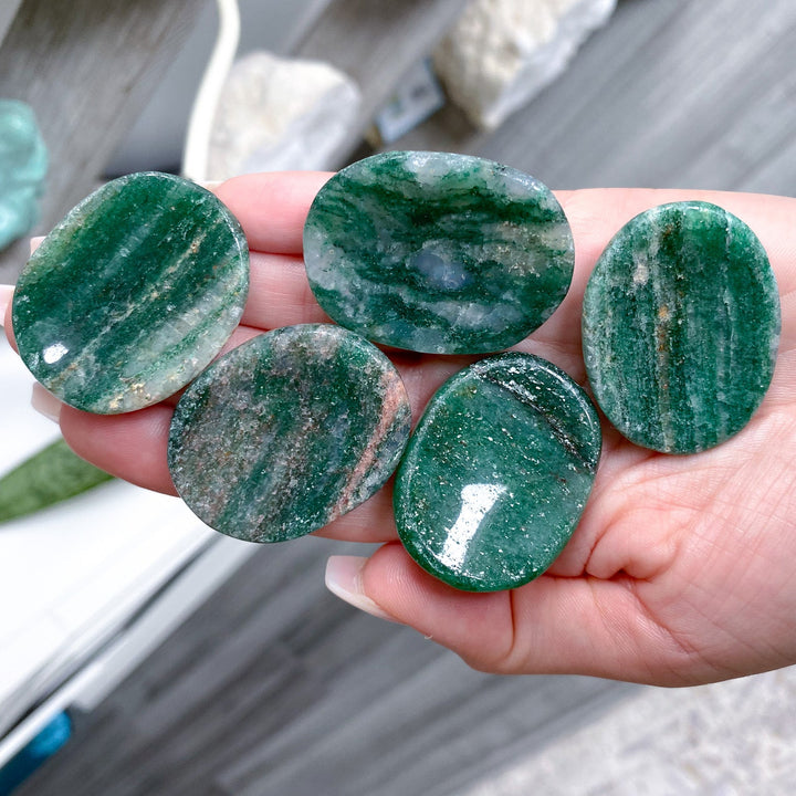 Green Aventurine Worry Stone with Quartz
