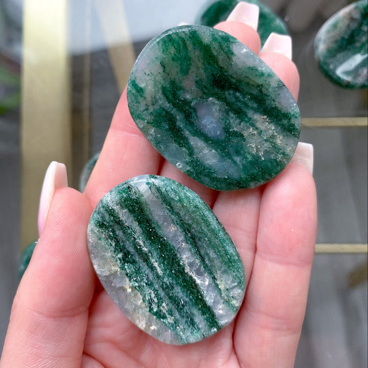Green Aventurine Worry Stone with Quartz