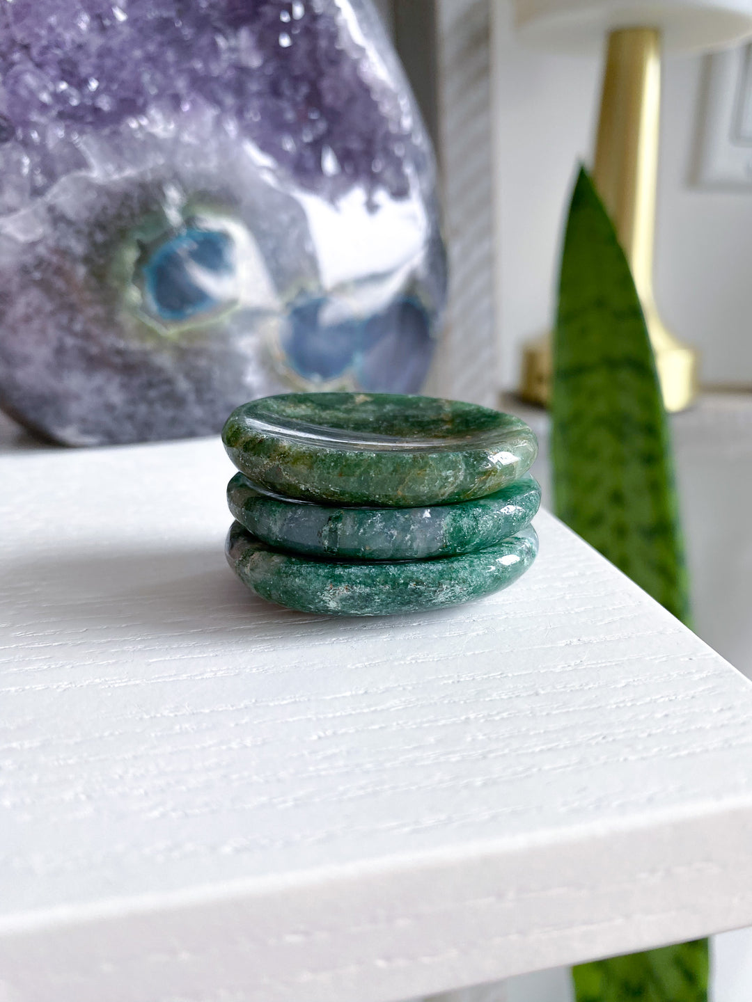 Green Aventurine Worry Stone with Quartz