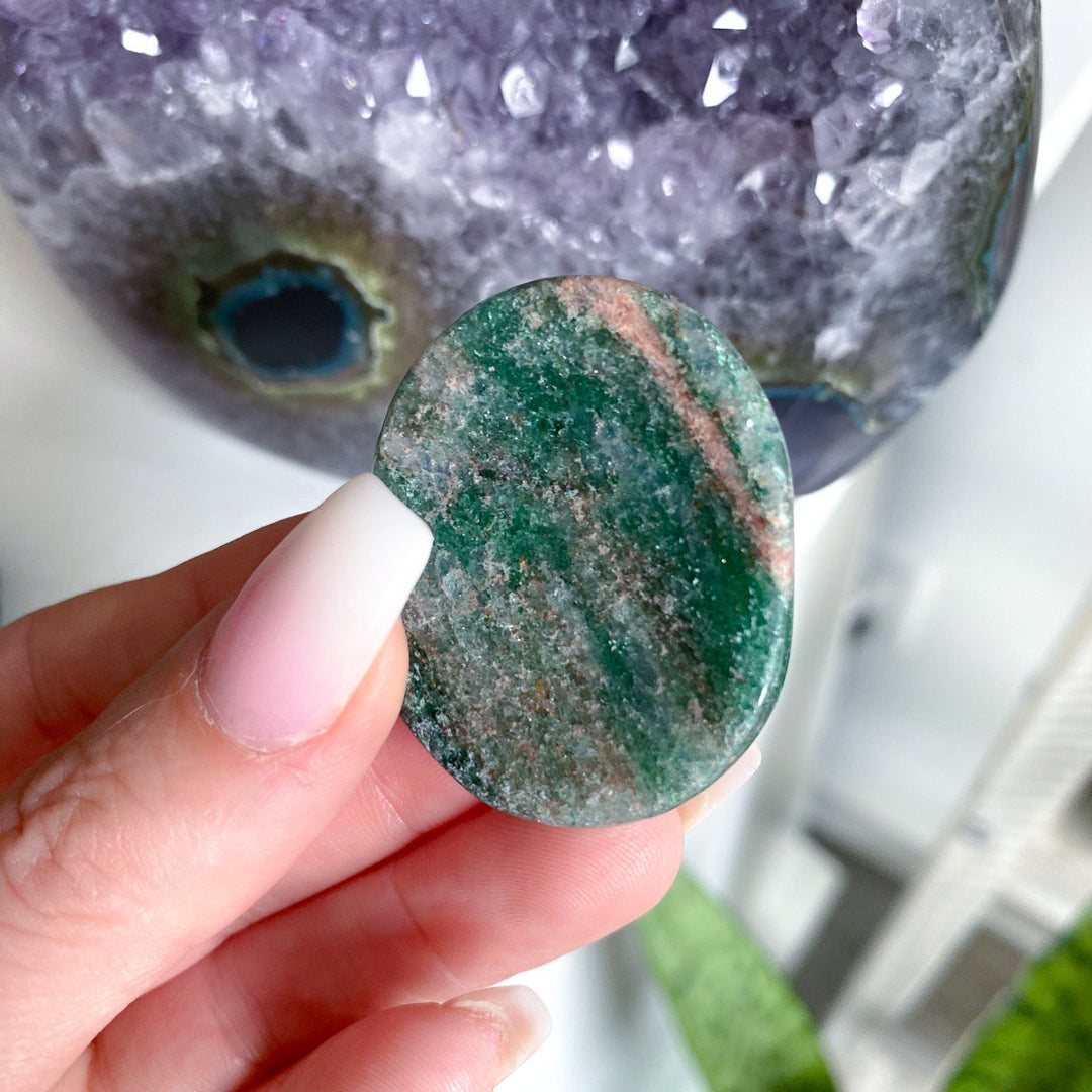 Green Aventurine Worry Stone with Quartz